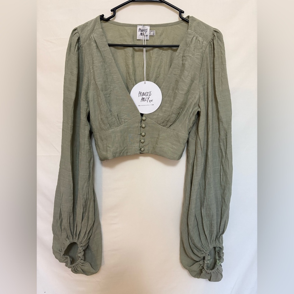 Princess Polly Sage Green Long Sleeve Crop Top - Picture 3 of 7